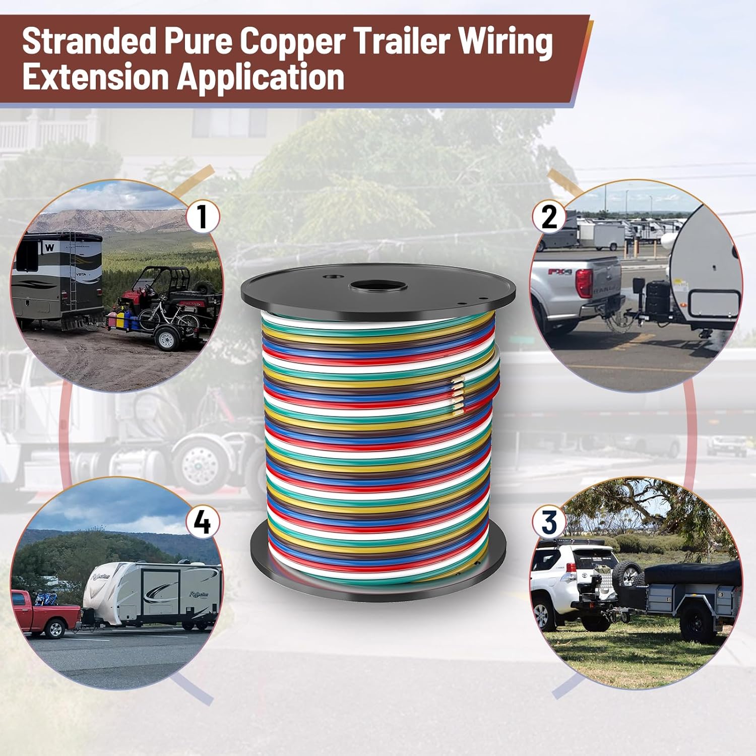 23ft Trailer Wiring Harness Kit – 4 Pin 5 Wire Flat Connector With Y-Harness For Both Side Tail Lights | Nylon Protection For RV, Boat, Utility Trailers