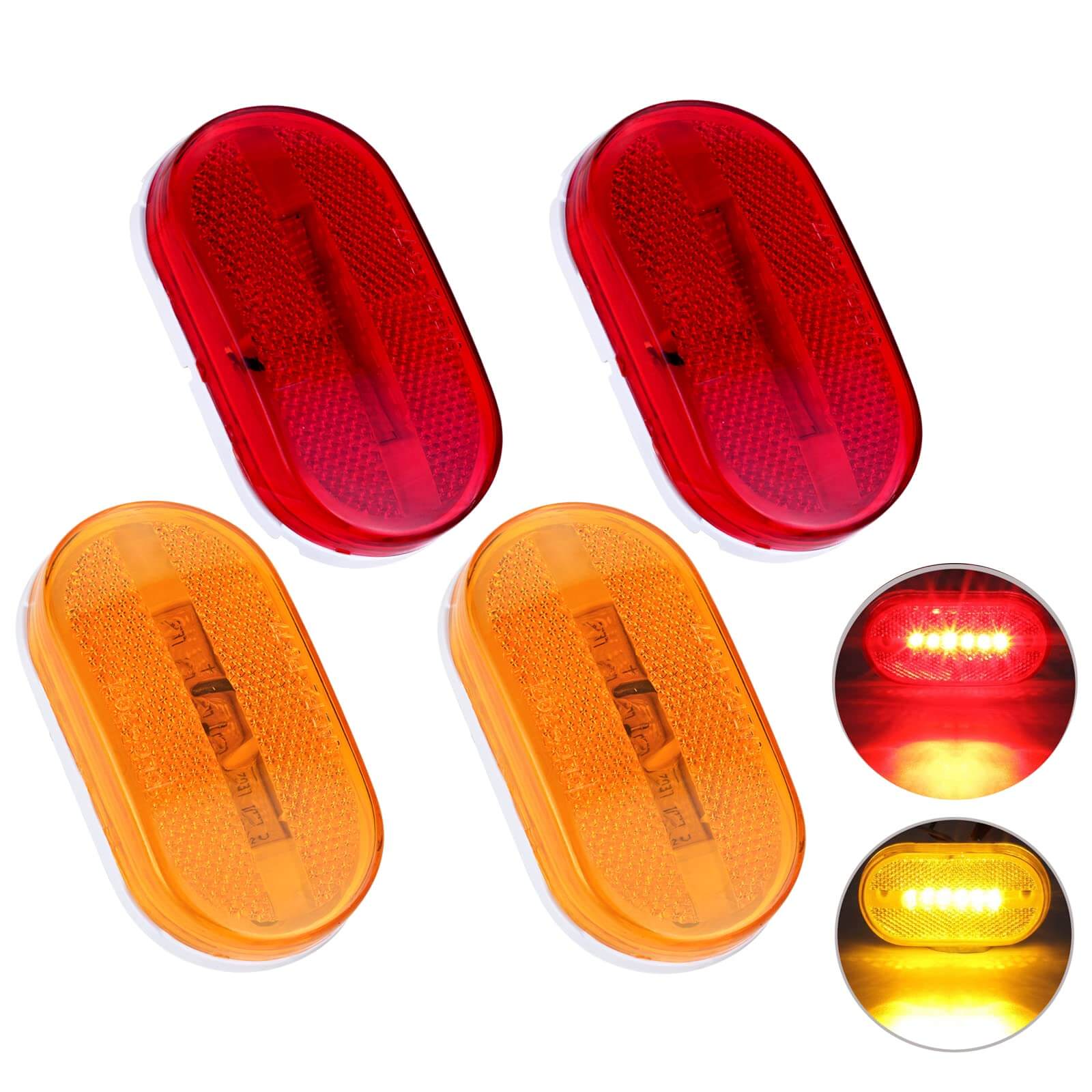 4 Inch Oval 2 Red 2 Amber LED Side Marker Lights