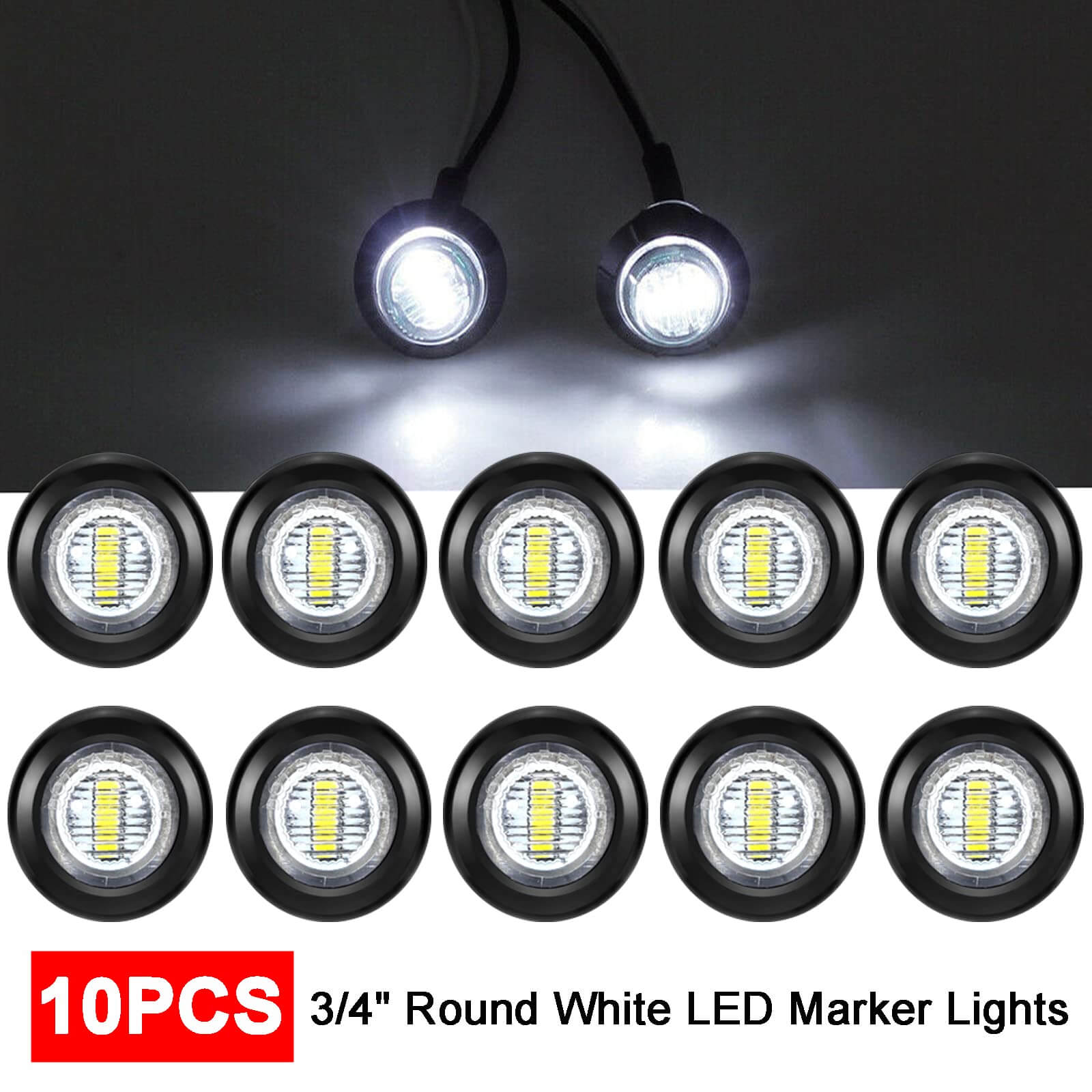 3/4 Inch 10PCS White LED Side Marker Bullet Button Light
