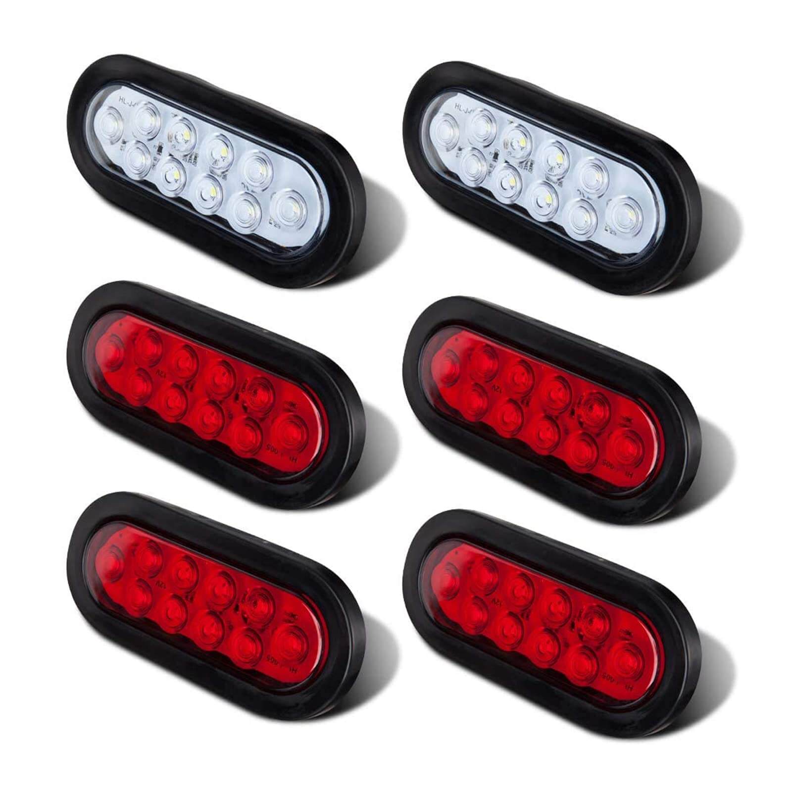 6 Inch Oval 4 RED 2 White LED Stop/Turn/Tail Lights