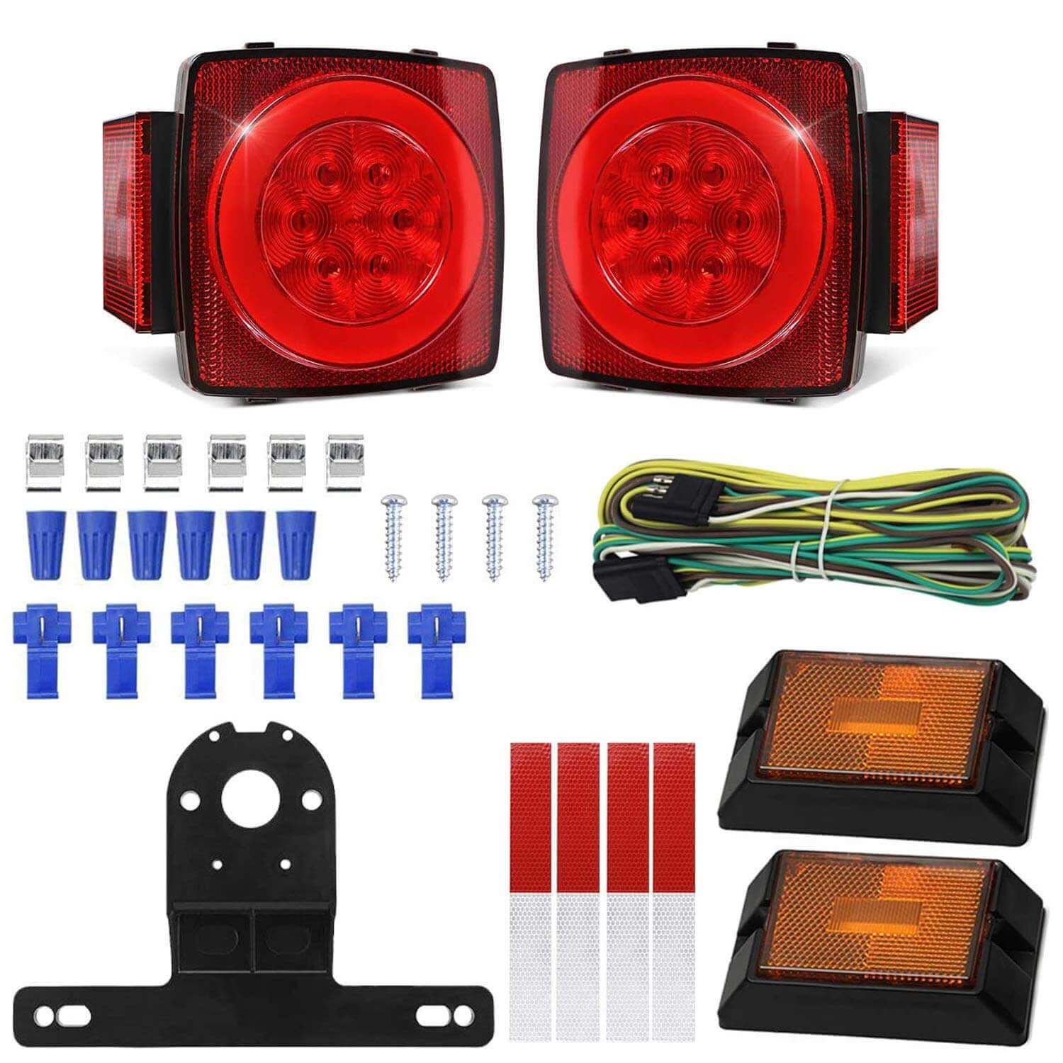 2PCS Square Red LED Stop/Turn/Tail Light Kit
