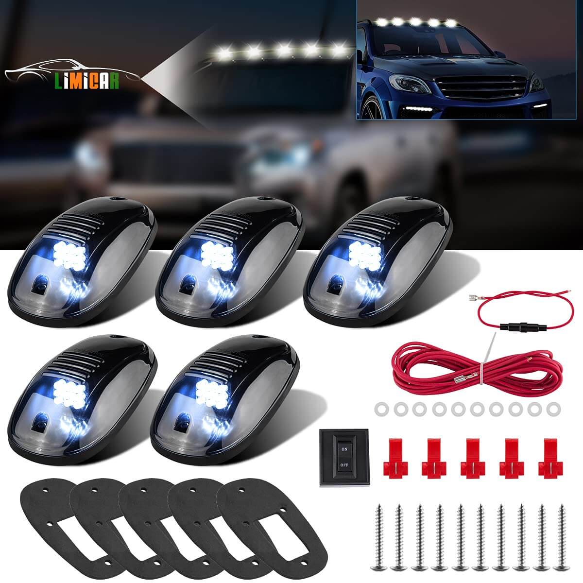 5PCS White Smoke Roof Cab Marker Running Light