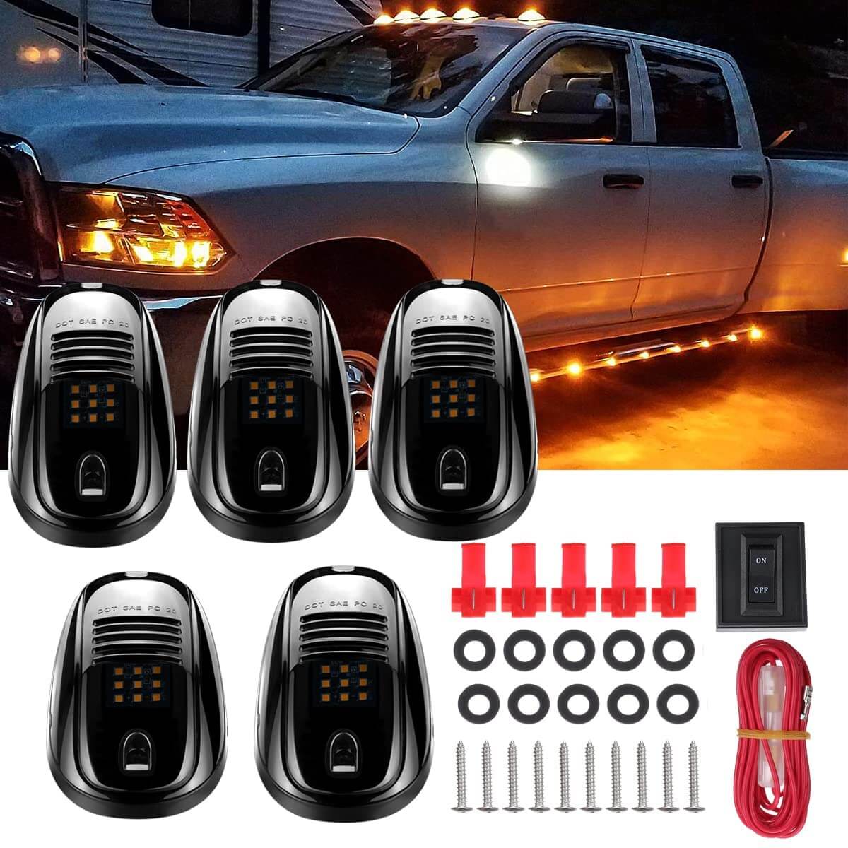 5PCS Amber Smoke Roof Cab Marker Running Light