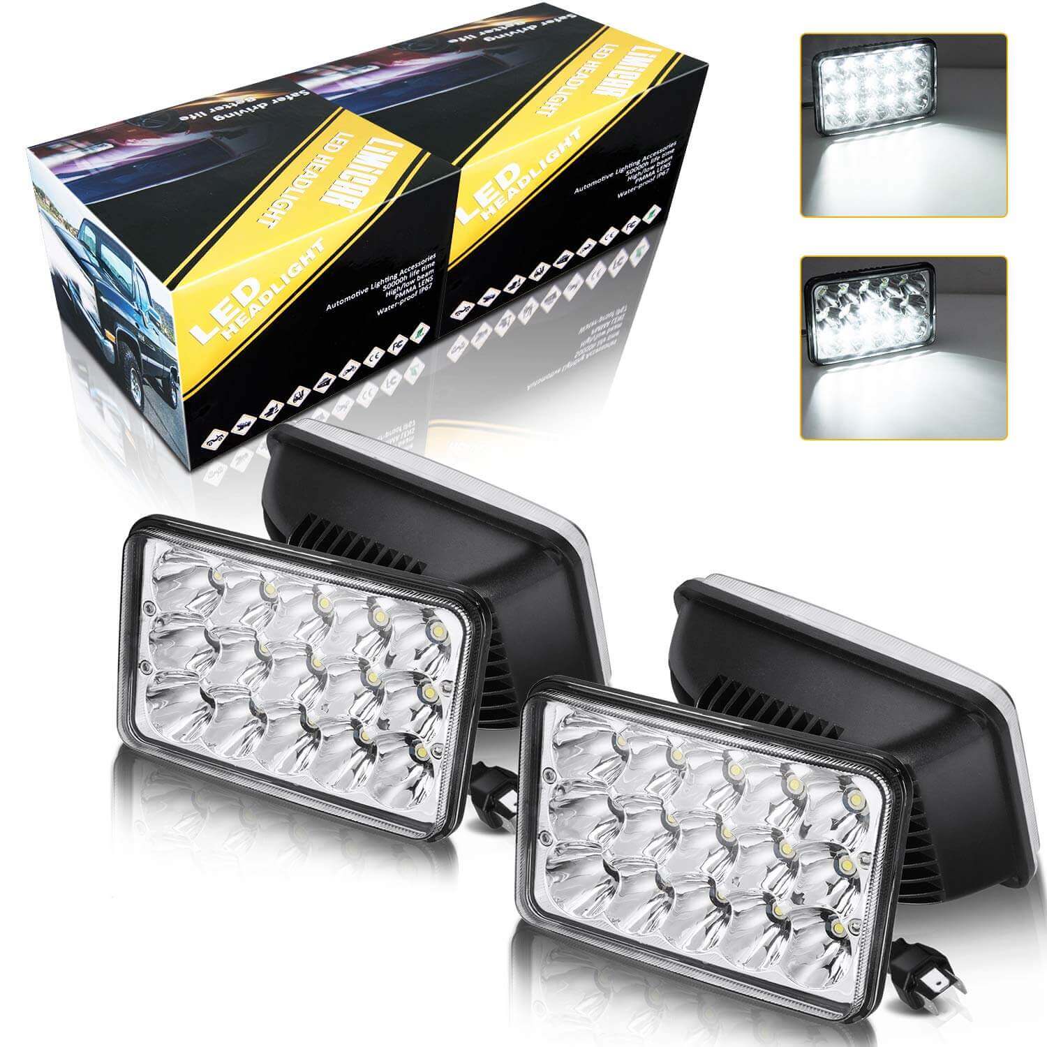 4PCS 4x6 Inch Rectangular 45W LED Headlights