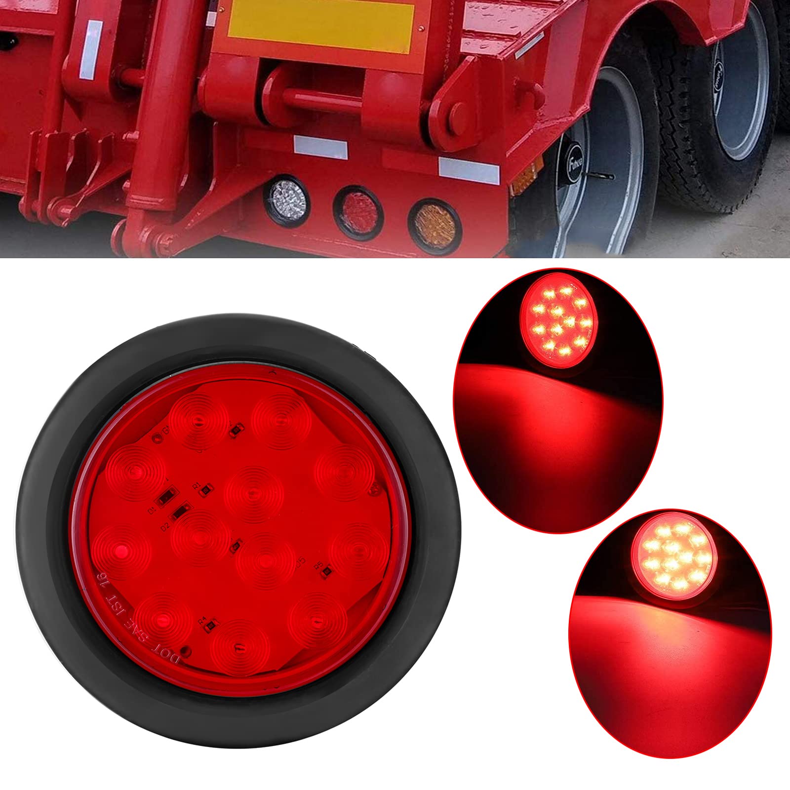Trailer Light Plug Set Of 4 Red LED Stop/Turn/Tail Lights – Round, Grommet Mount, DOT/SAE, For Trucks & Trailers Trailer Tail Lights - Foto 13